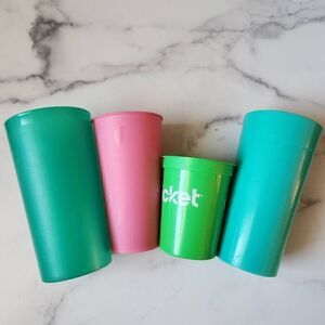 Plastic cup bundle of 4 green pink cricket small to tall  summer  toddler stacki